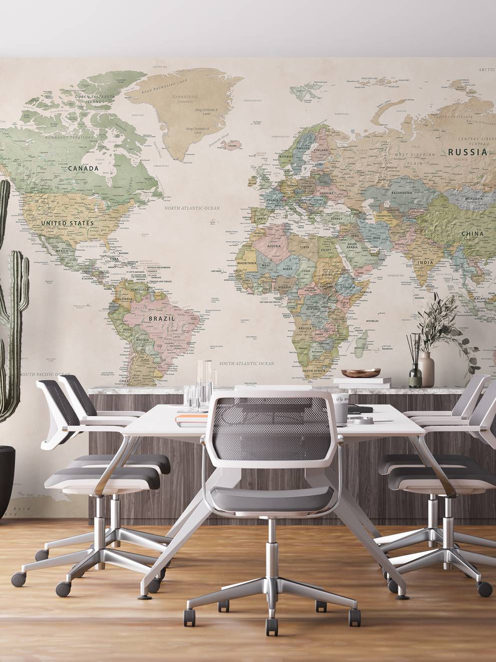 Educational Pastel World Map Wallpaper Mural