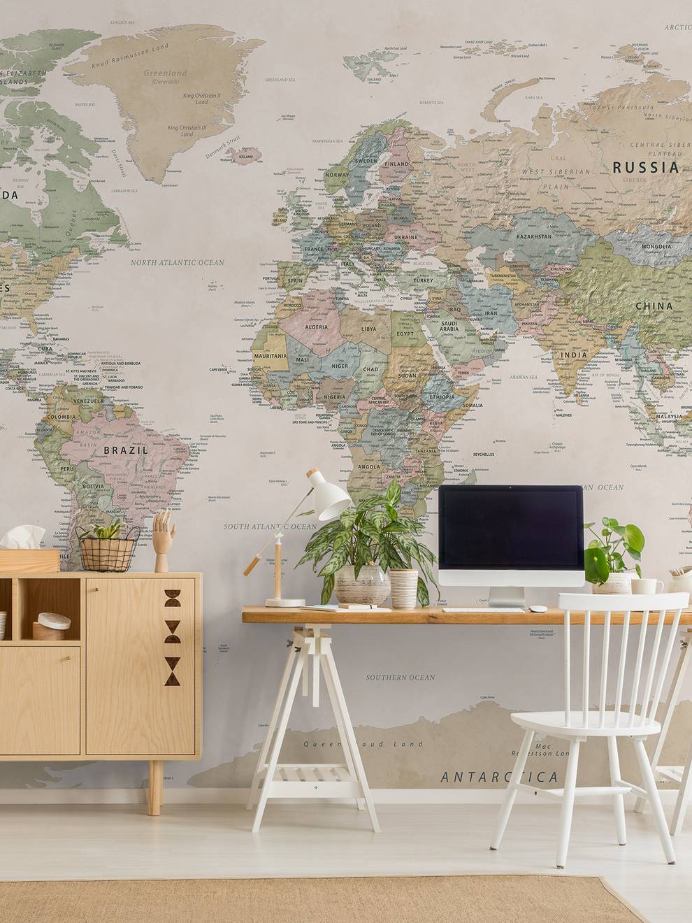 Educational Pastel World Map Wallpaper Mural