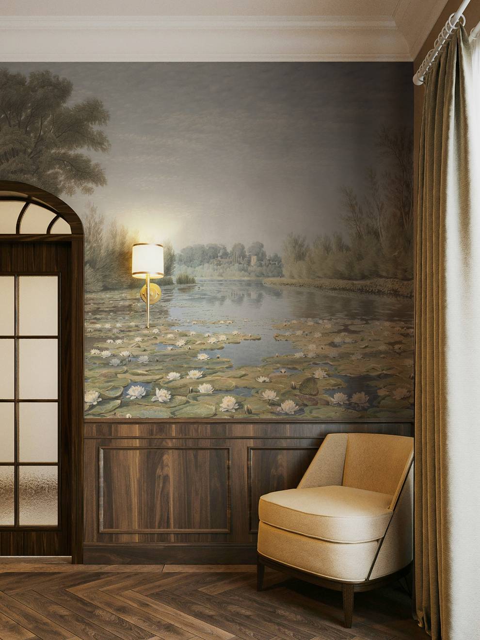 Elegant Water Lily Pond Wallpaper Mural