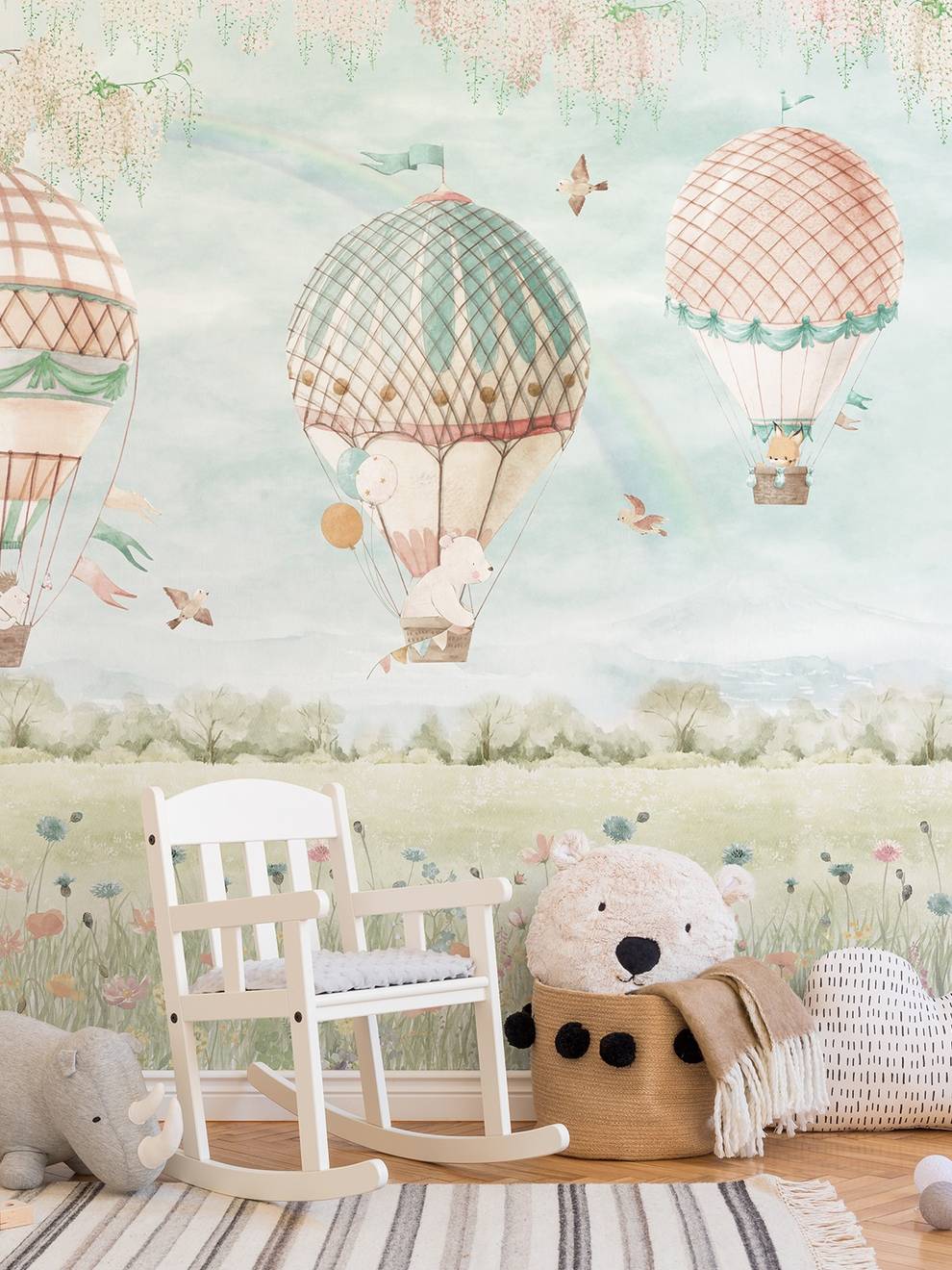 Pastel Dreamland Hot Air Balloon Wallpaper Mural