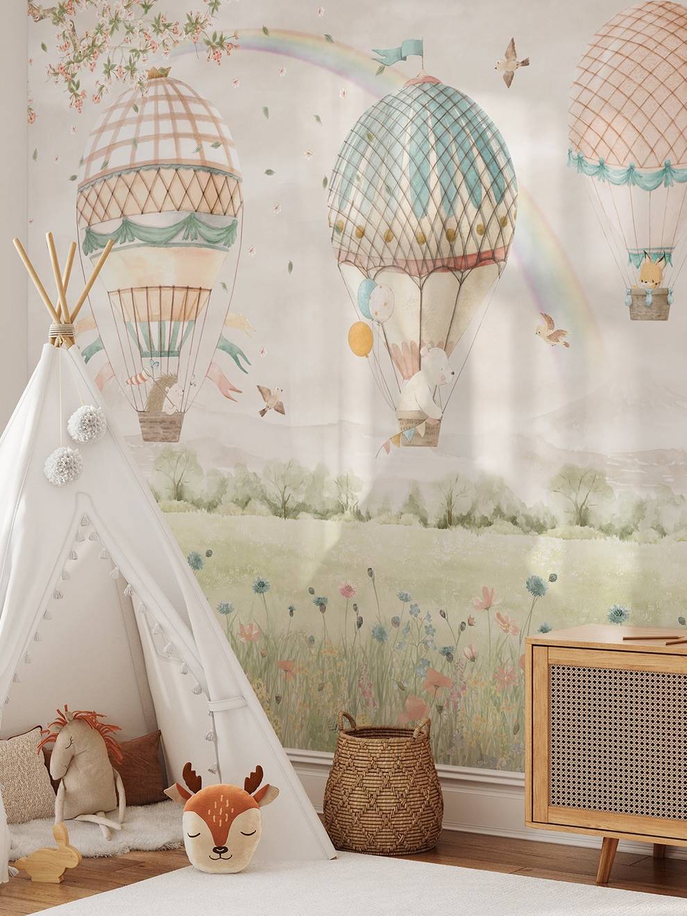 Pastel Dreamland Hot Air Balloon Wallpaper Mural