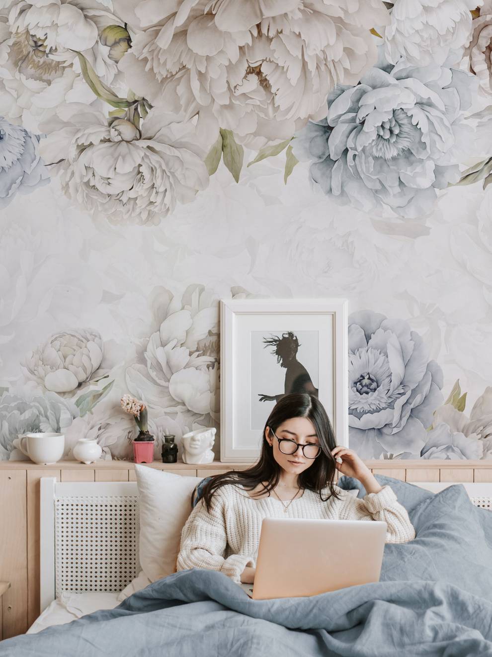 Elegant Pastel Peony Floral Wallpaper Mural 