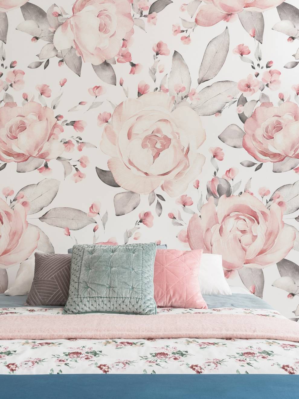 Kids Blush Floral Watercolor Peony Wall Mural