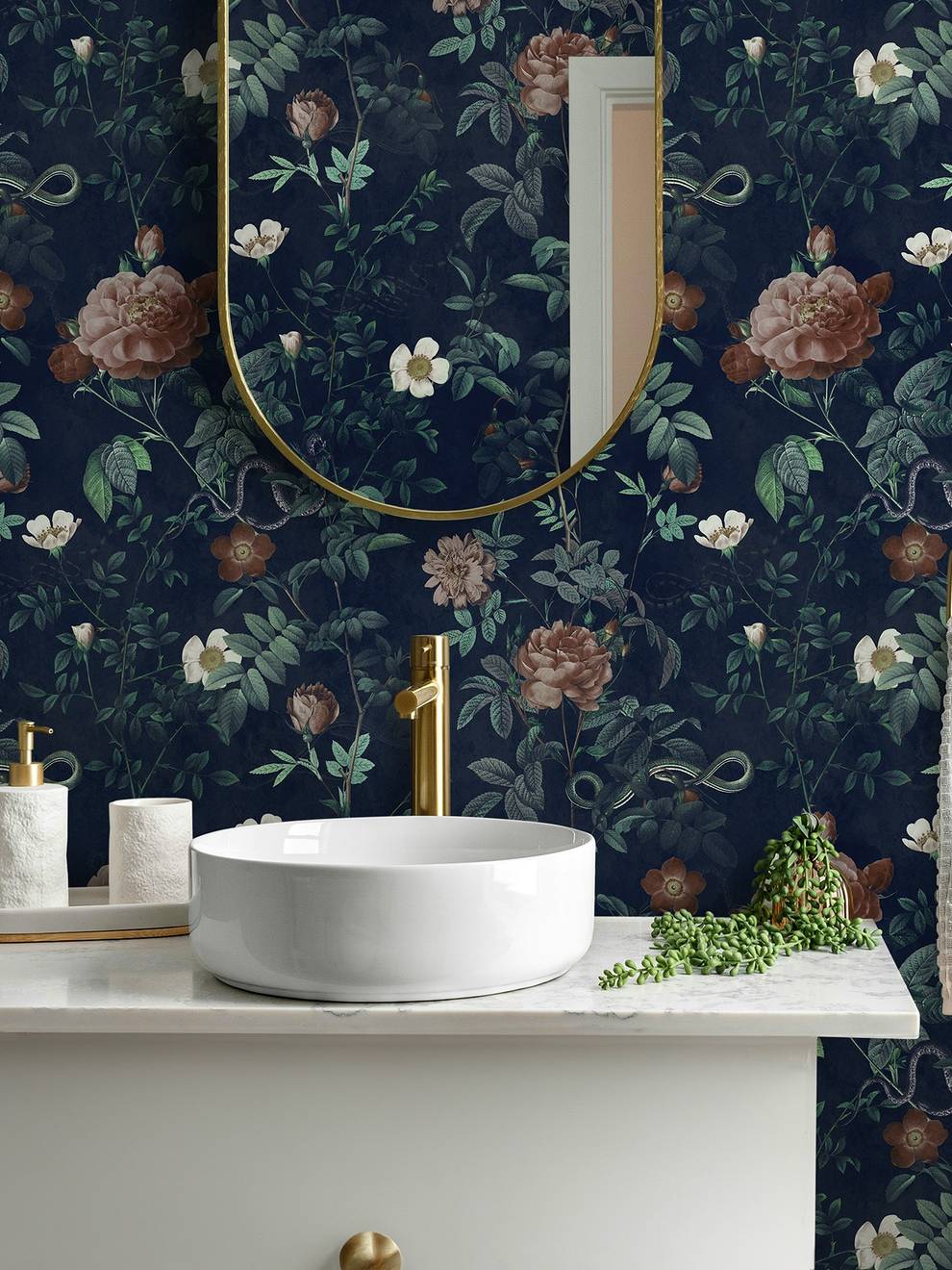 Vintage Botanical Floral Garden Dark Wallpaper Mural