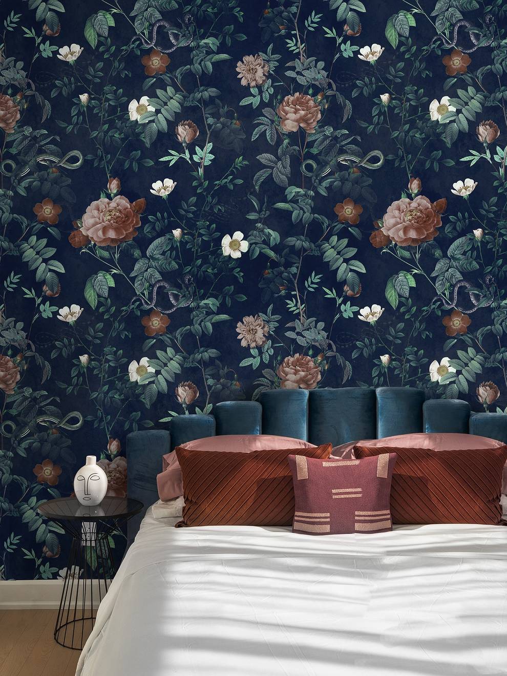 Vintage Botanical Floral Garden Dark Wallpaper Mural