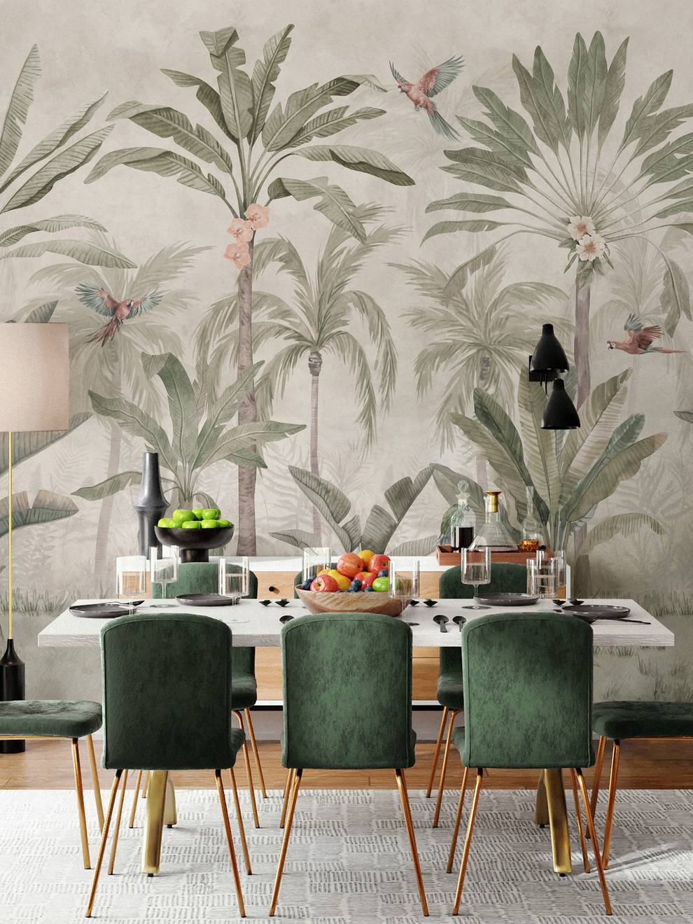 Tropical Palm Trees and Parrots Wallpaper Mural