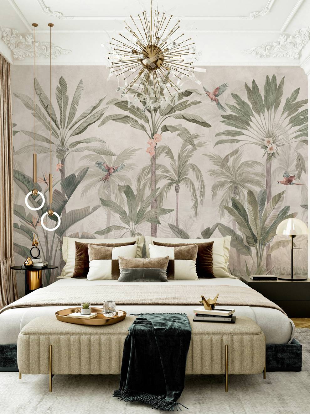 Tropical Palm Trees and Parrots Wallpaper Mural