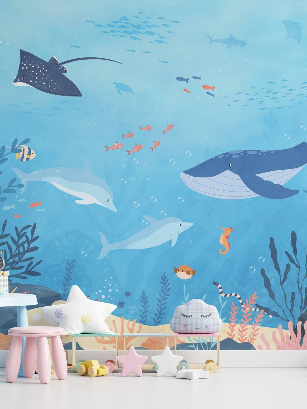 Kids Underwater Animals and Coral Reef Wallpaper Mural