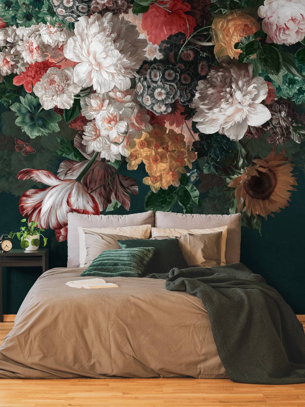 Enchanted Dark Dutch Floral Bouquet Wallpaper Mural