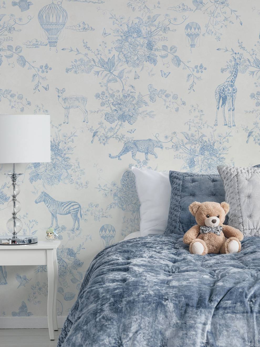 Kids Whimsical Safari Animal and Floral Wallpaper Mural
