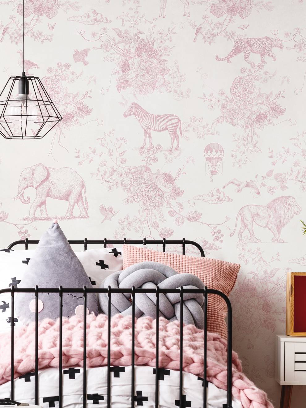 Kids Whimsical Safari Animal and Floral Wallpaper Mural
