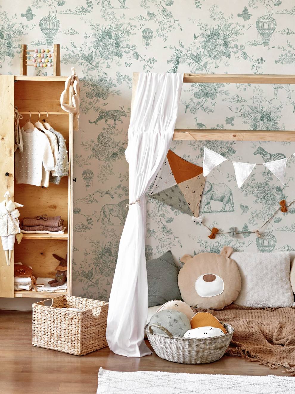 Kids Whimsical Safari Animal and Floral Wallpaper Mural
