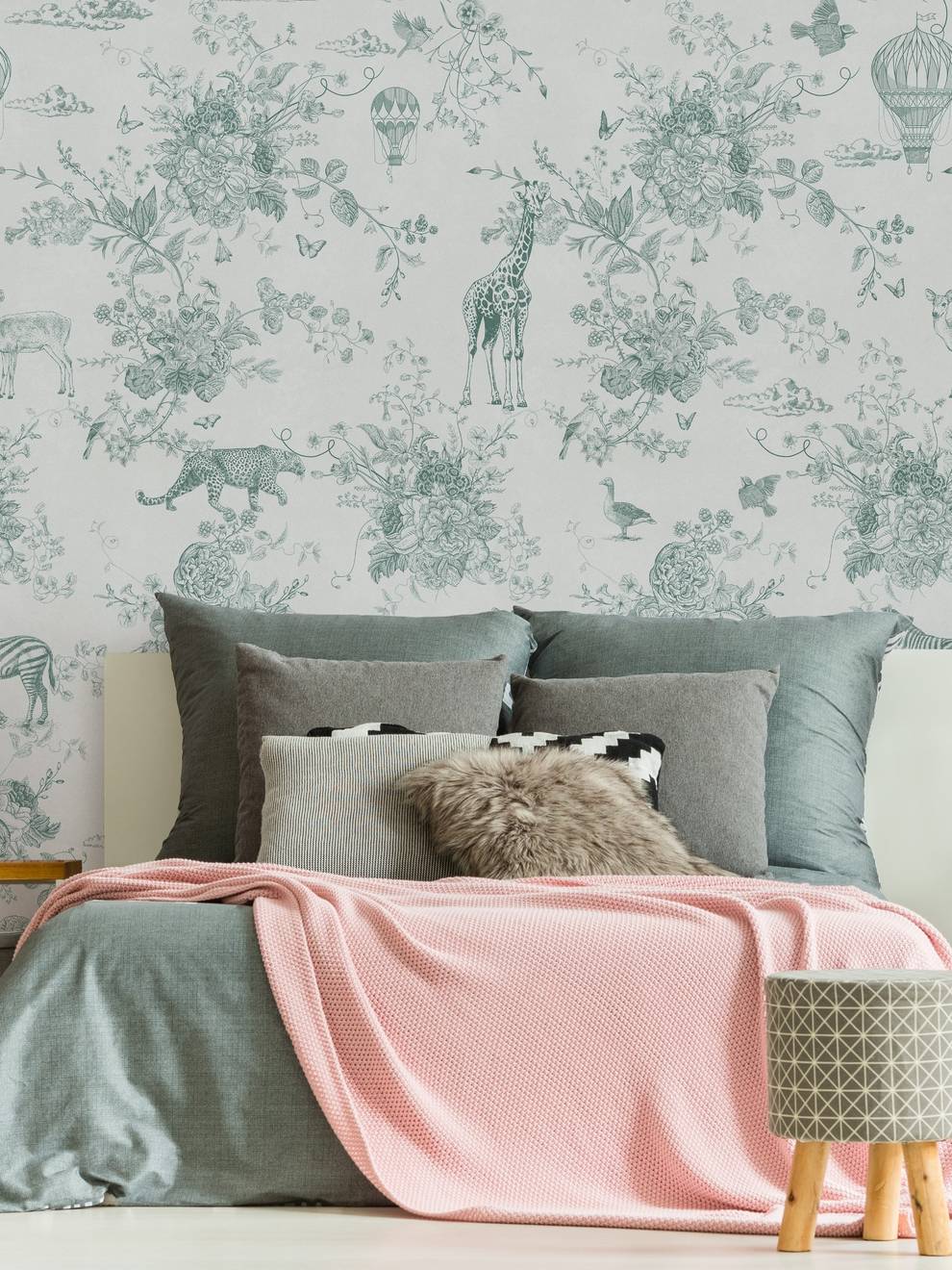 Kids Whimsical Safari Animal and Floral Wallpaper Mural