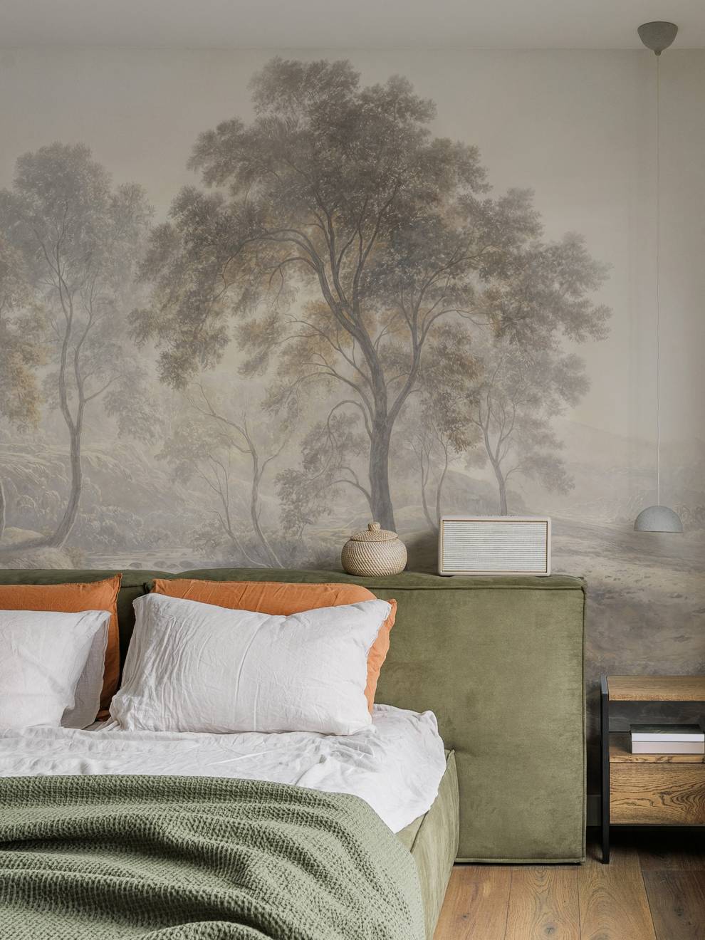 Serene Misty Mountain and River Landscape Wall Mural