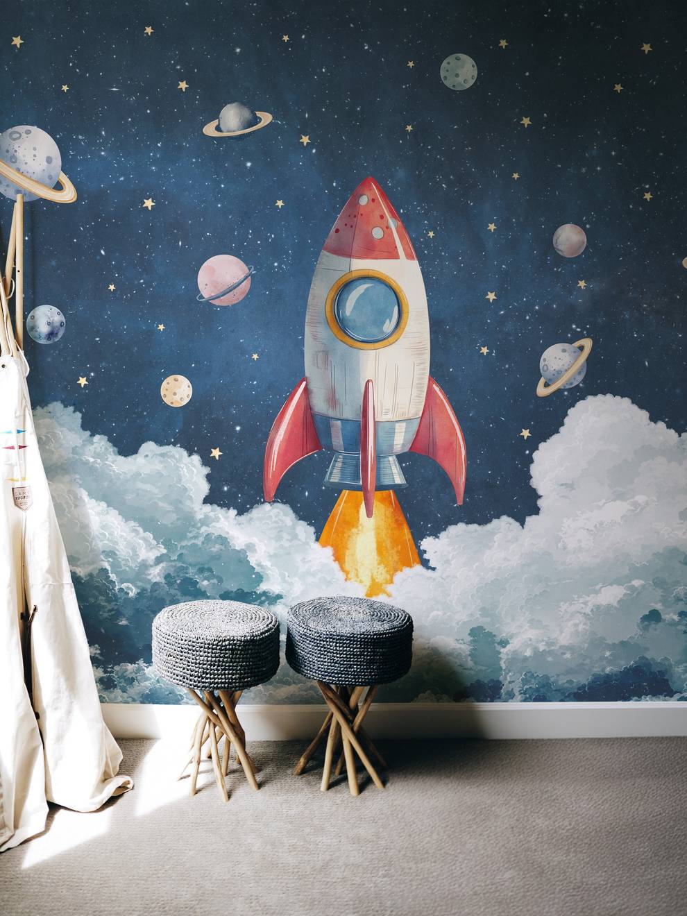 Kids Rocket Ship Cosmic Wallpaper Mural