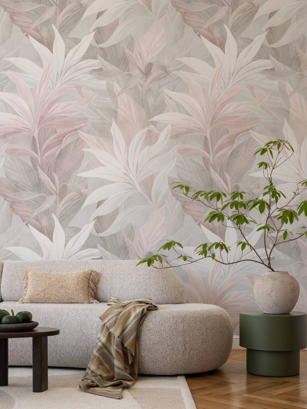 Elegant Pastel Color Lily Leaves Wallpaper Mural
