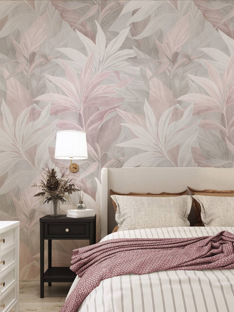 Elegant Pastel Color Lily Leaves Wallpaper Mural