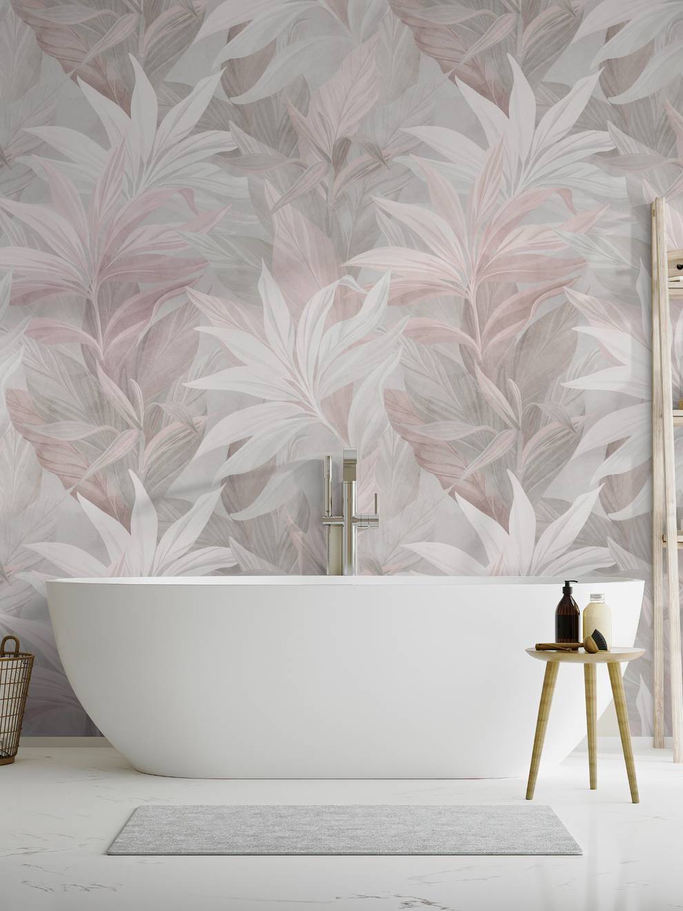 Elegant Pastel Color Lily Leaves Wallpaper Mural