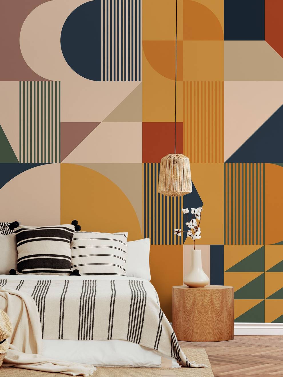 Contemporary Colorful Abstract Geometric Shapes Wallpaper Mural