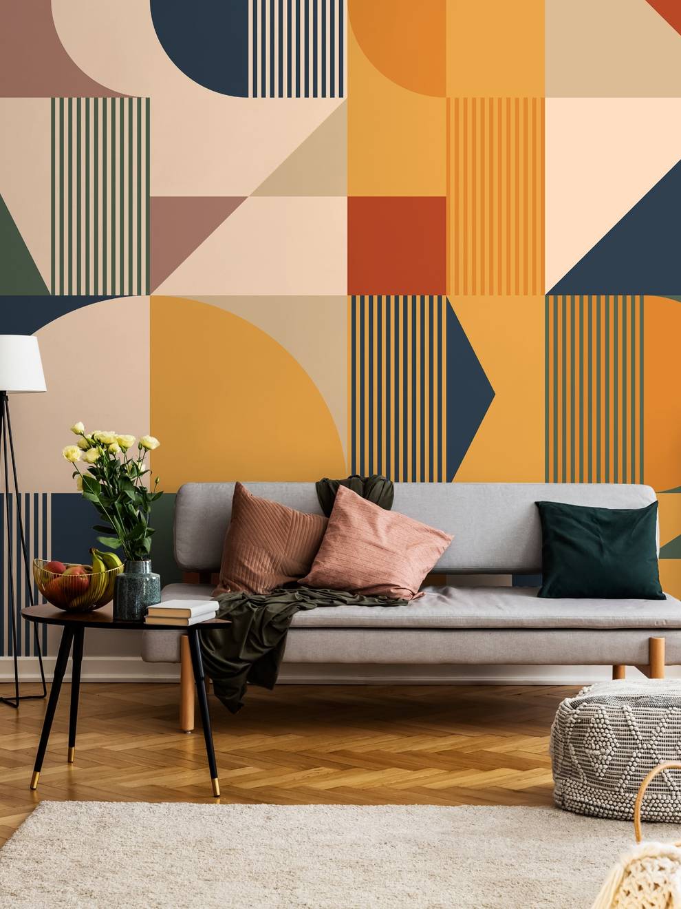 Contemporary Colorful Abstract Geometric Shapes Wallpaper Mural