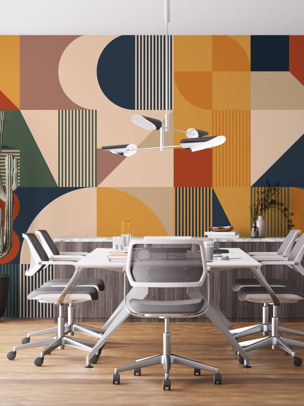 Contemporary Colorful Abstract Geometric Shapes Wallpaper Mural