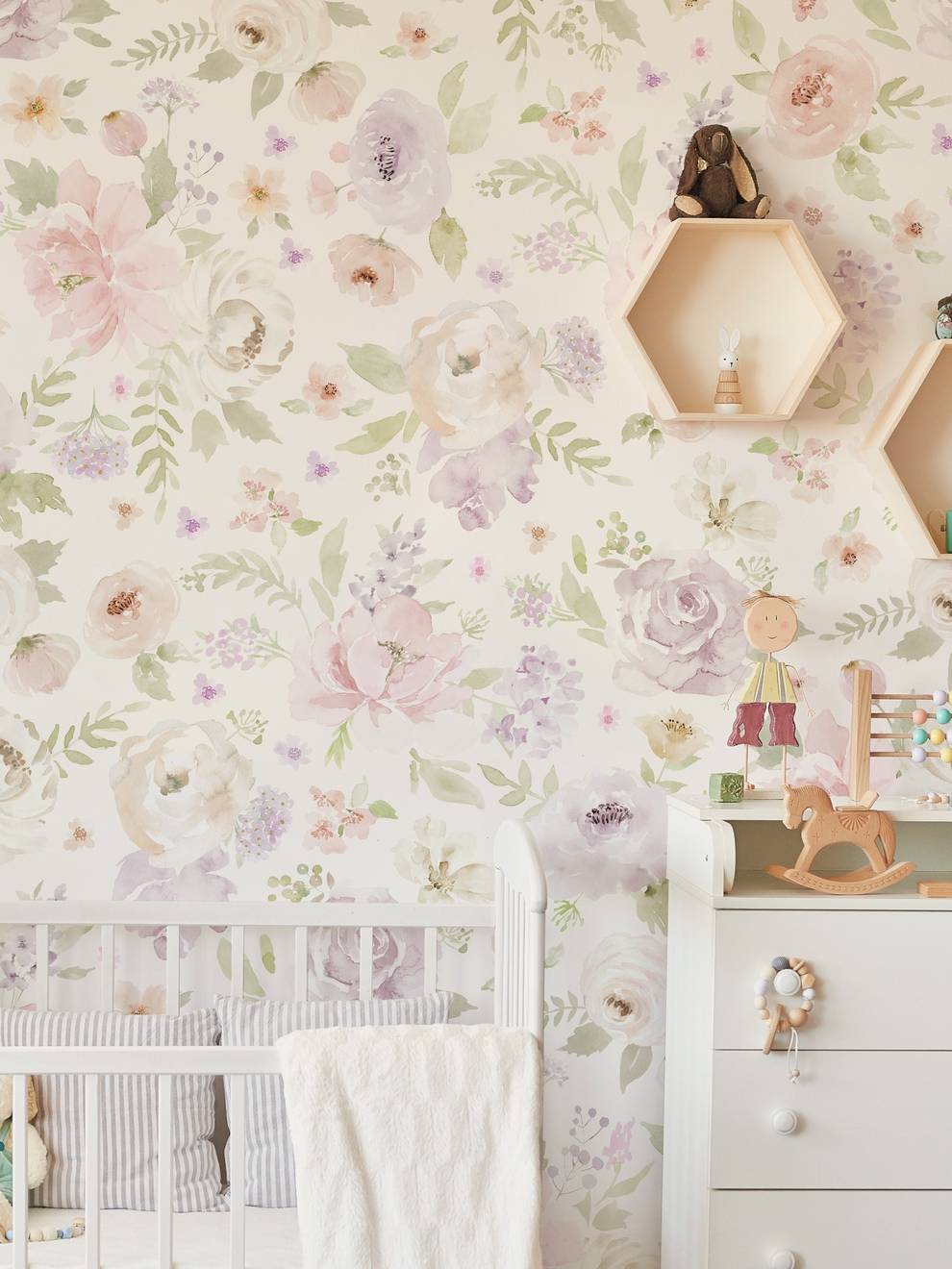 Kids Romantic Watercolor Floral Wallpaper Mural
