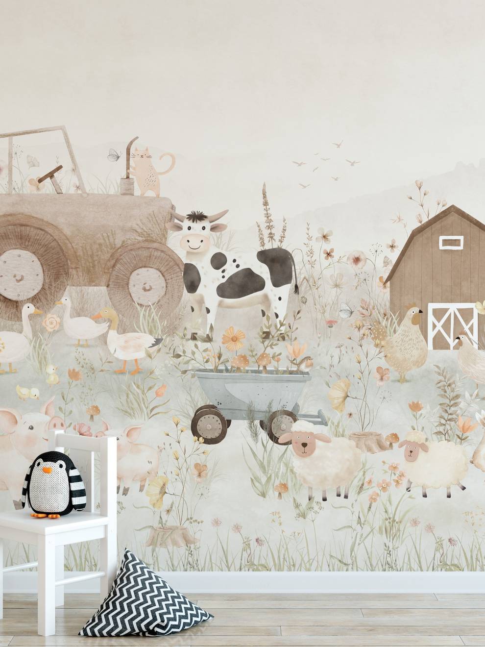 Kids Pastel Farm Animals Wallpaper Mural