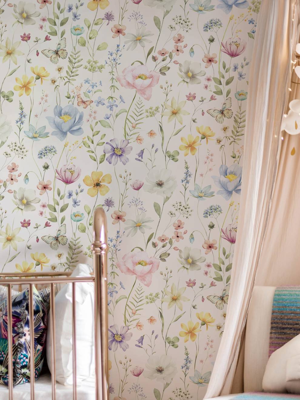 Kids Colorful Wildflower Garden and Butterflies Wallpaper Mural