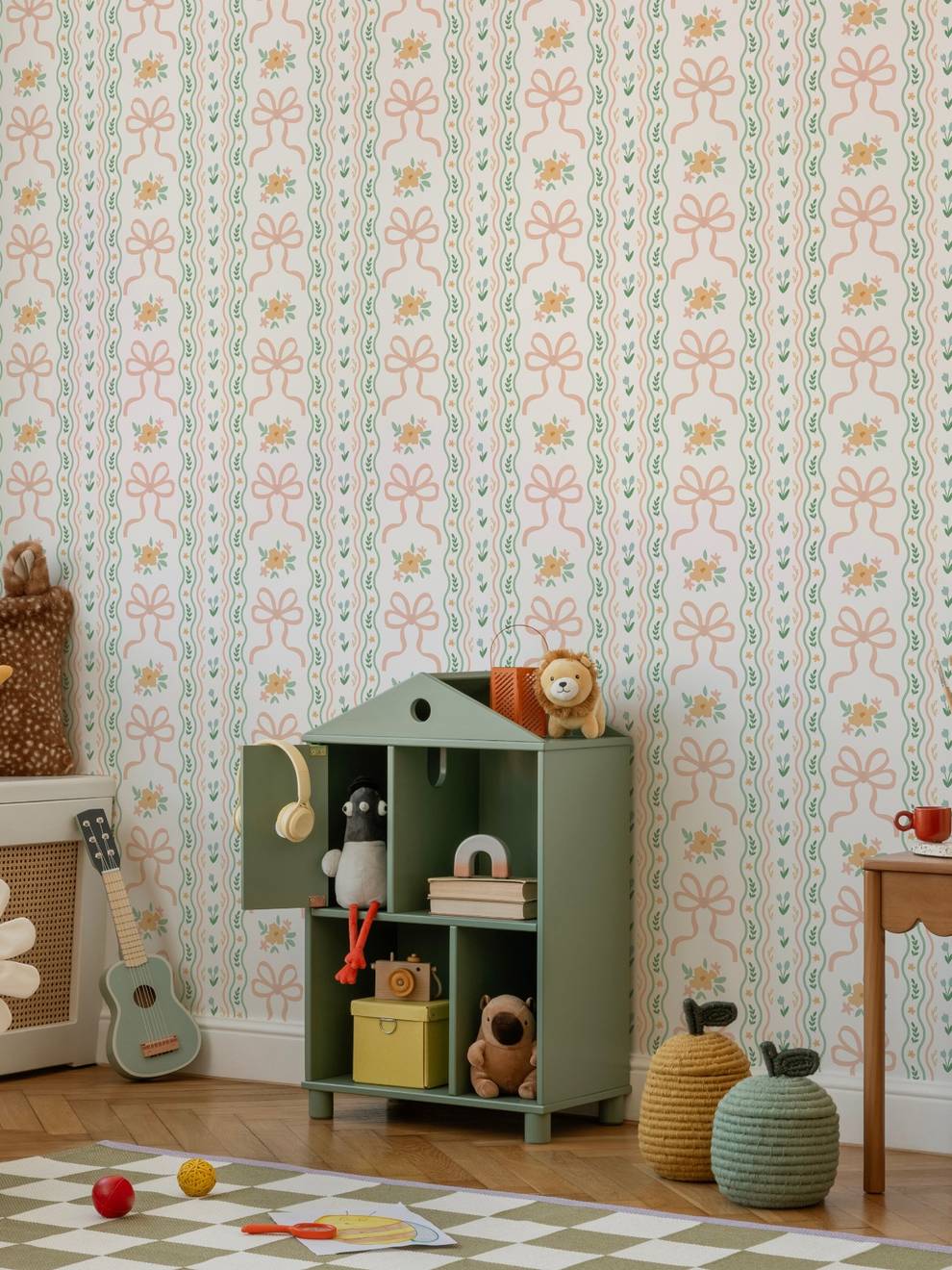 Charming Ribbon and Flowers Wallpaper Mural