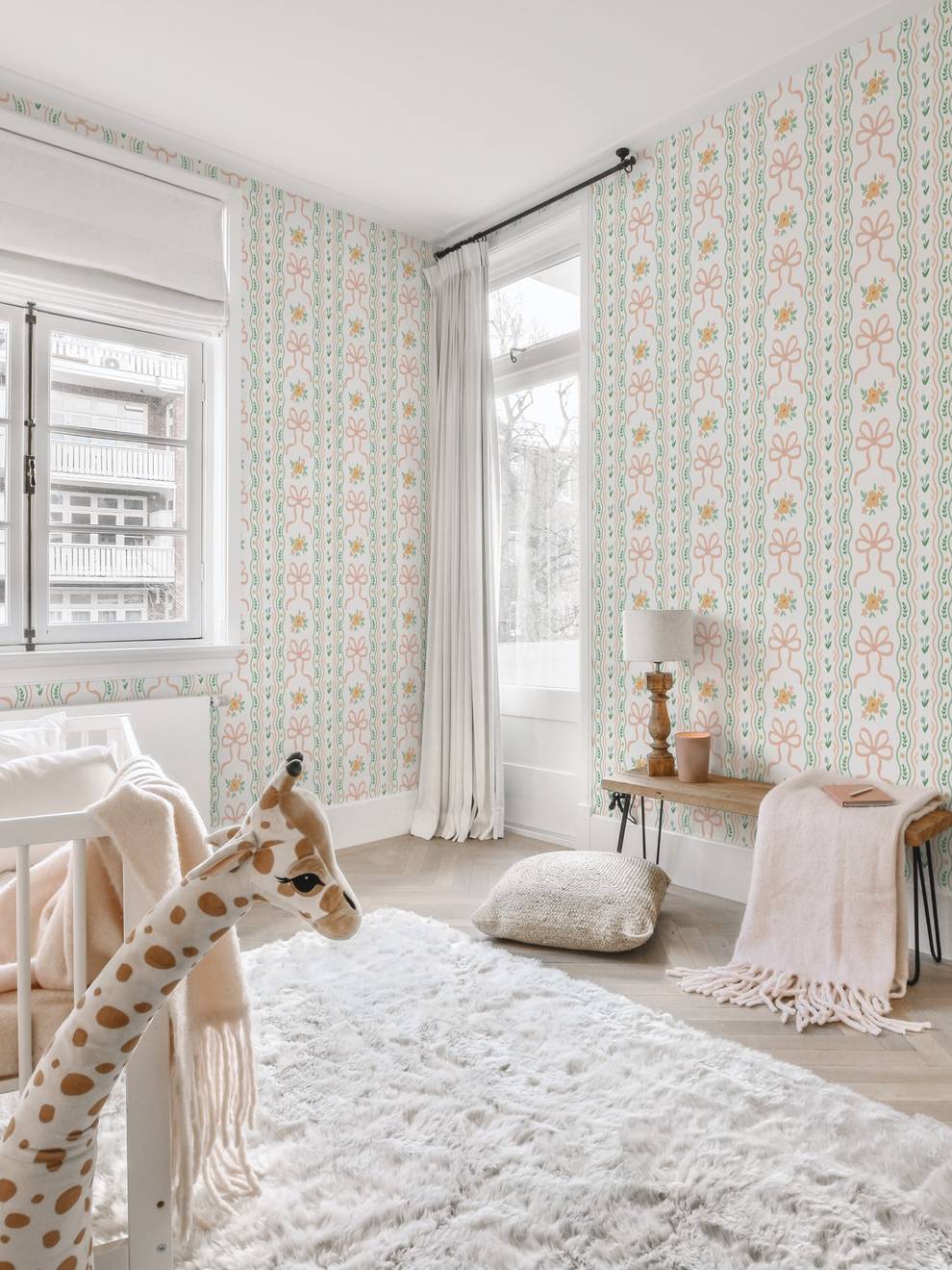 Charming Ribbon and Flowers Wallpaper Mural