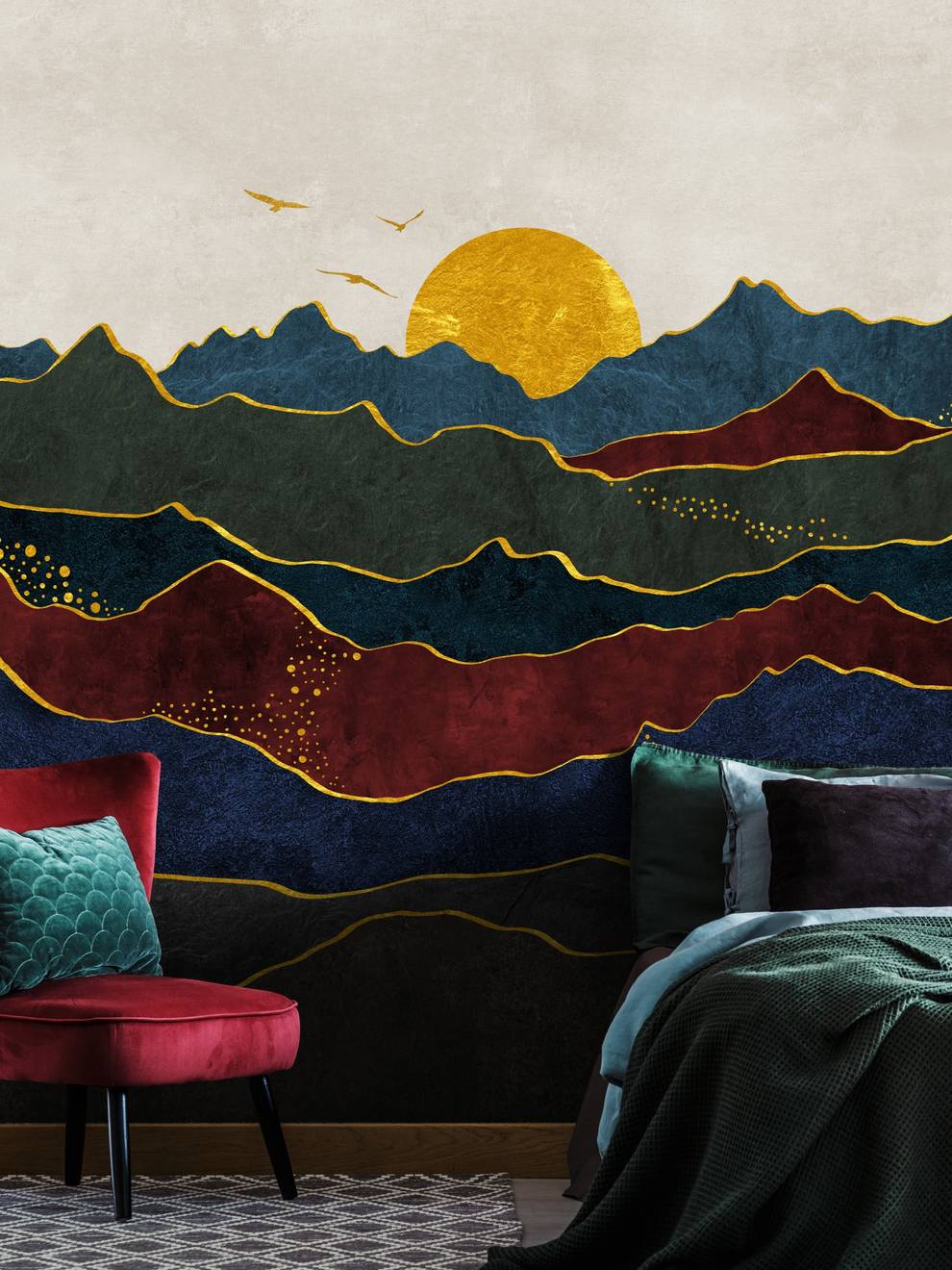 Elegant Sunset Mountain Landscape Wallpaper Mural