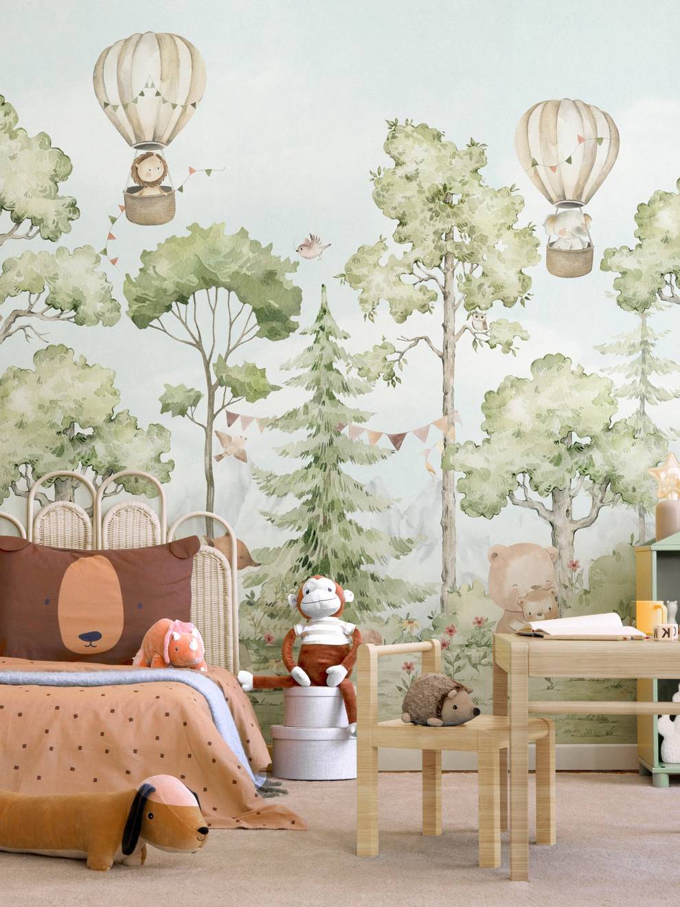 Cute Forest Animals with Balloon Wallpaper Mural