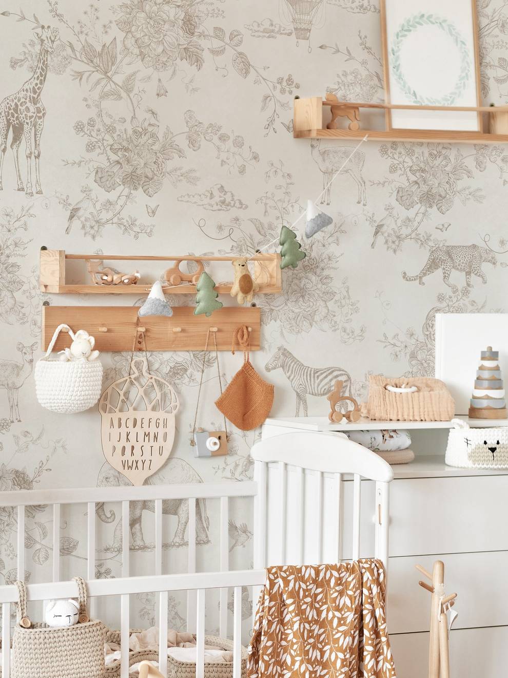 Kids Whimsical Safari Animal and Floral Wallpaper Mural