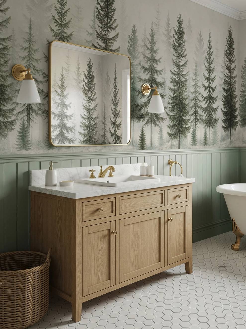 Misty Pine Forest Nature Landscape Wallpaper Mural