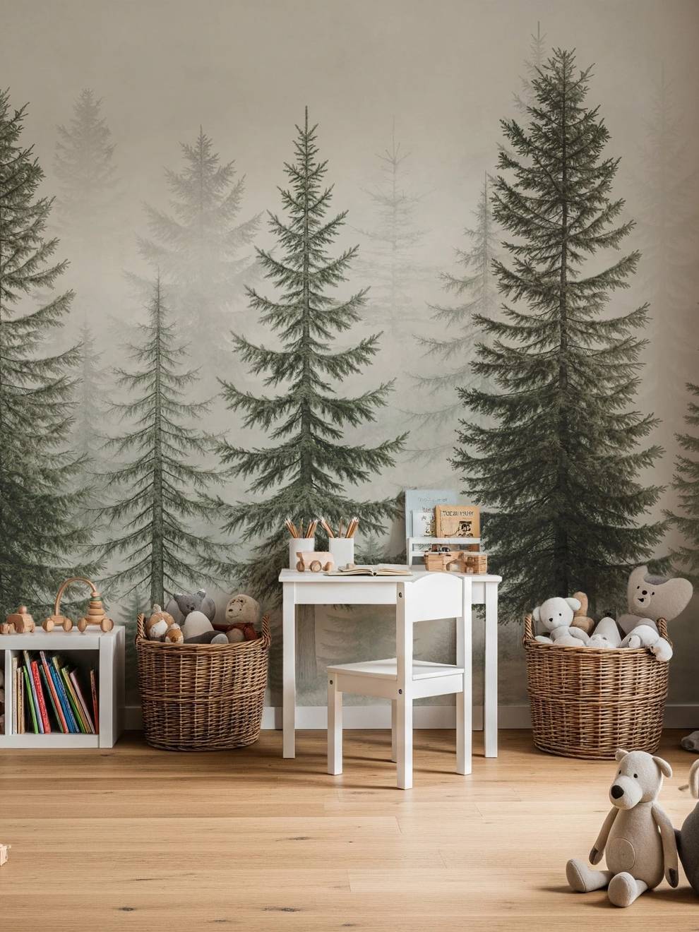 Misty Pine Forest Nature Landscape Wallpaper Mural