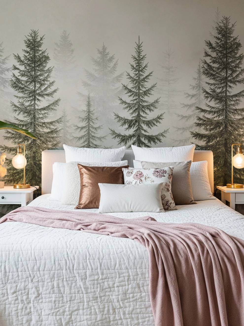 Misty Pine Forest Nature Landscape Wallpaper Mural