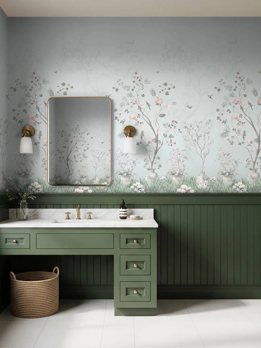 Soft Chinoiserie Floral Garden Wallpaper Mural