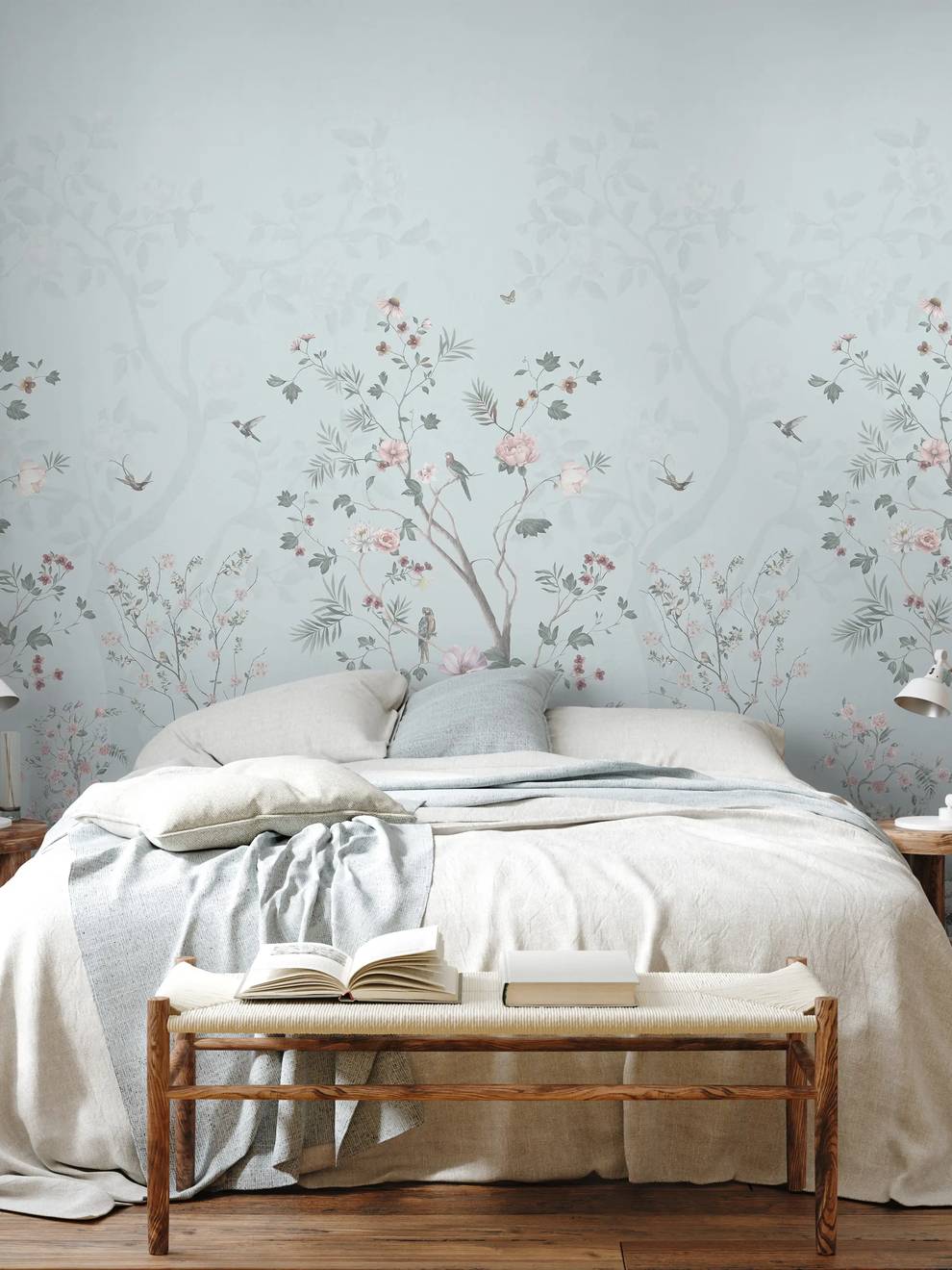 Soft Chinoiserie Floral Garden Wallpaper Mural