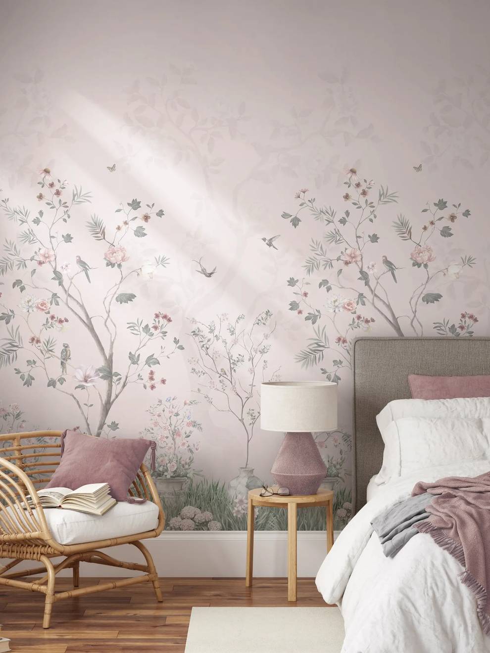 Soft Chinoiserie Floral Garden Wallpaper Mural