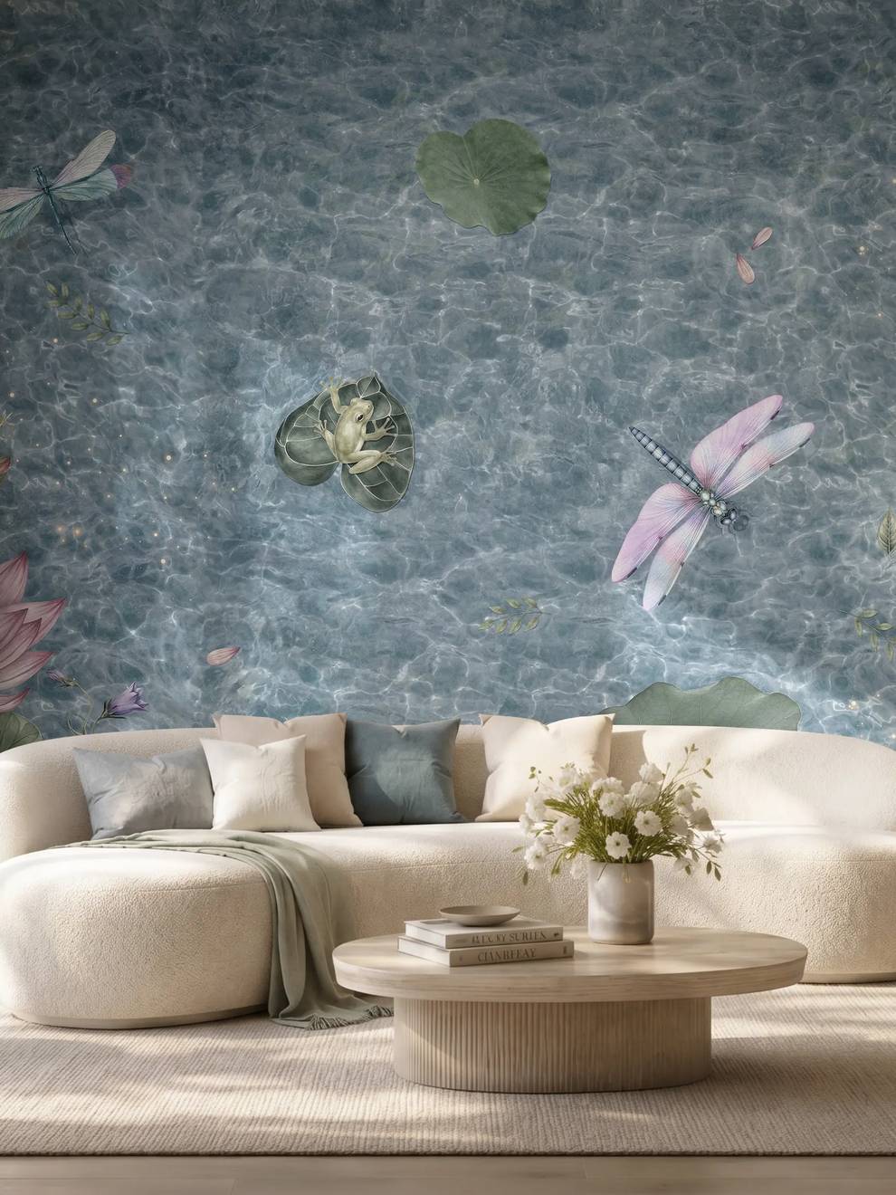 Peaceful Dragonfly And Lotus Pond Lake Wallpaper Mural