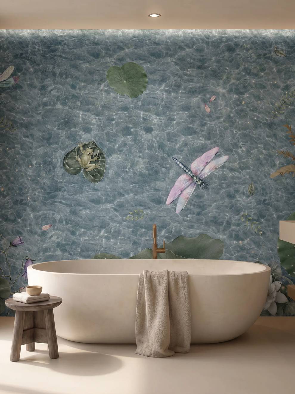 Peaceful Dragonfly And Lotus Pond Lake Wallpaper Mural