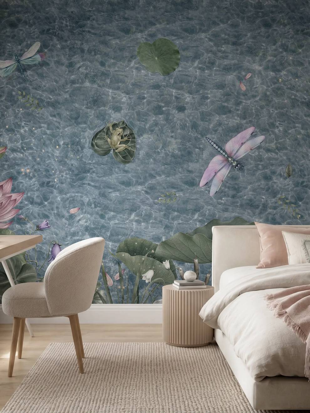 Peaceful Dragonfly And Lotus Pond Lake Wallpaper Mural