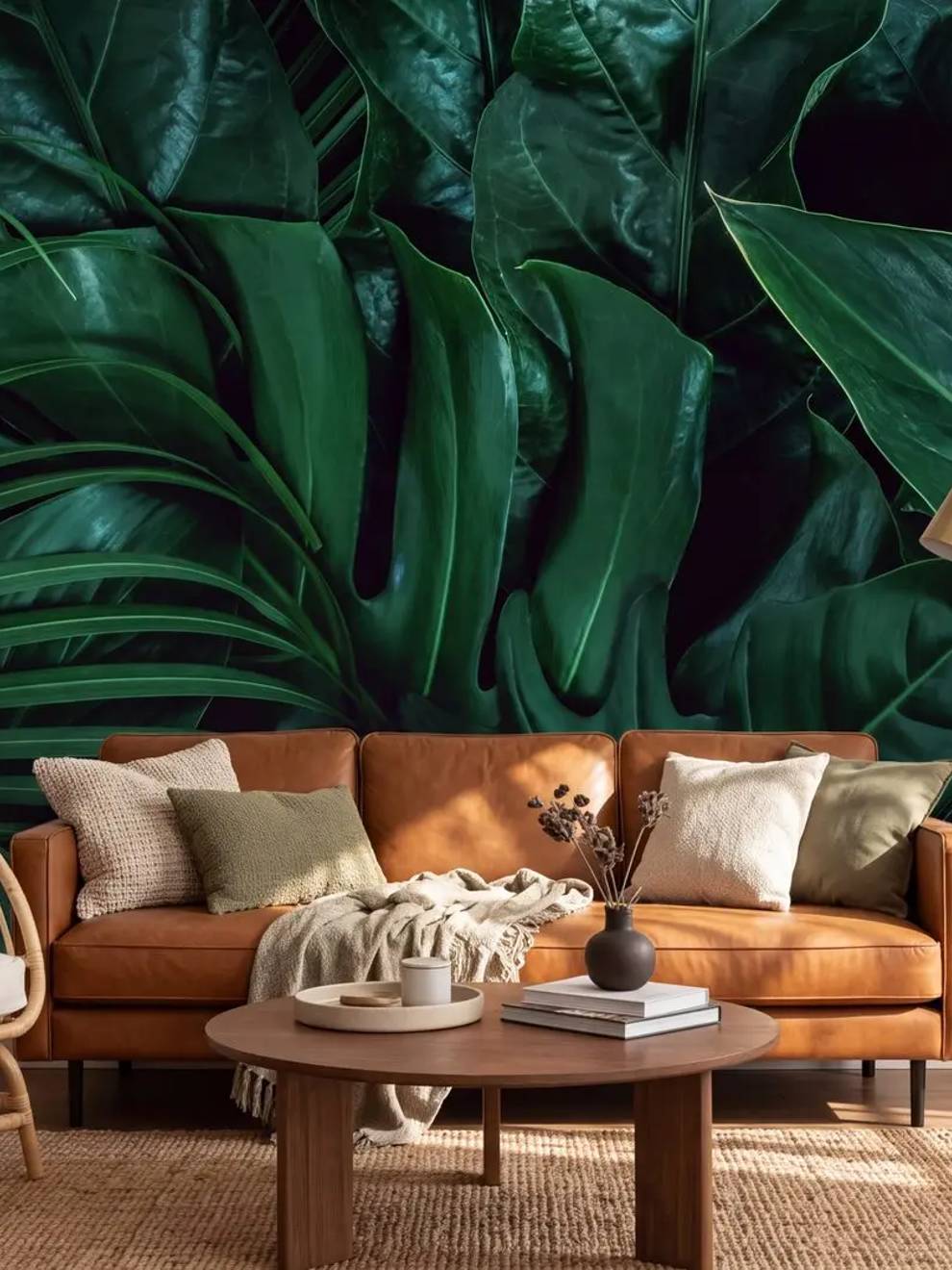Tropical Wallpaper Mural with Dark Green Foliage