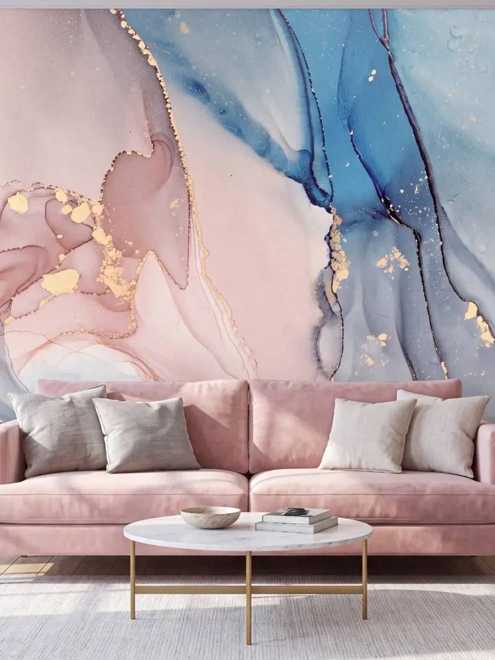 Blush Blue Alcohol Ink Marble Wallpaper Mural