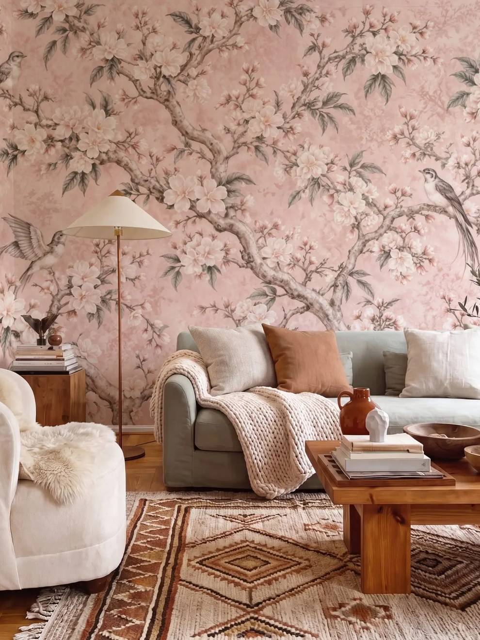 Pink Chinoiserie Blossom Wallpaper Mural