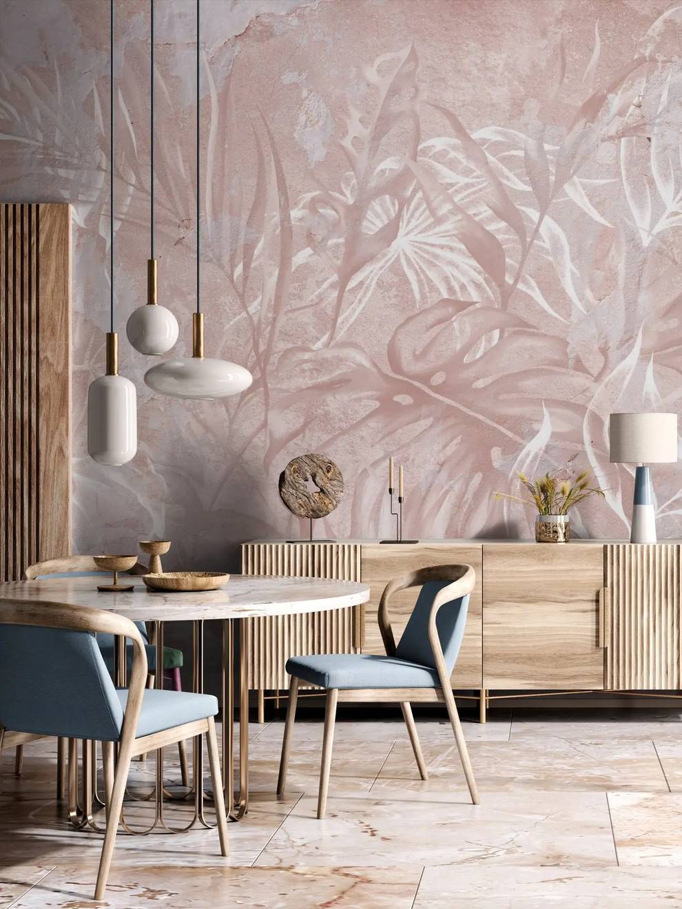 Blush Pink Tropical Leaf Wallpaper Mural