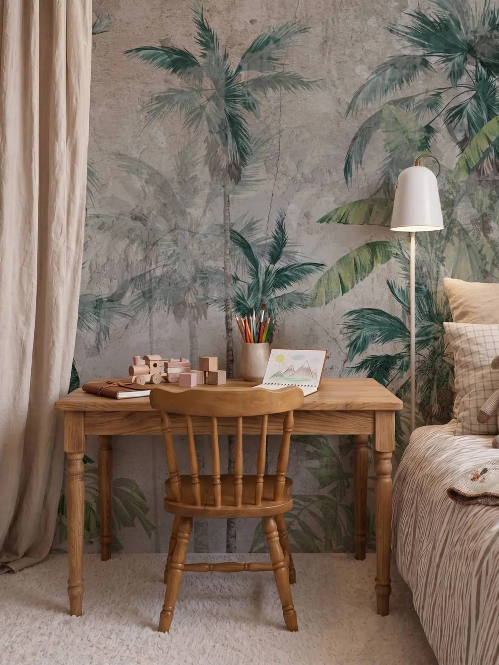 Teal Green Palm Tree Wallpaper Mural