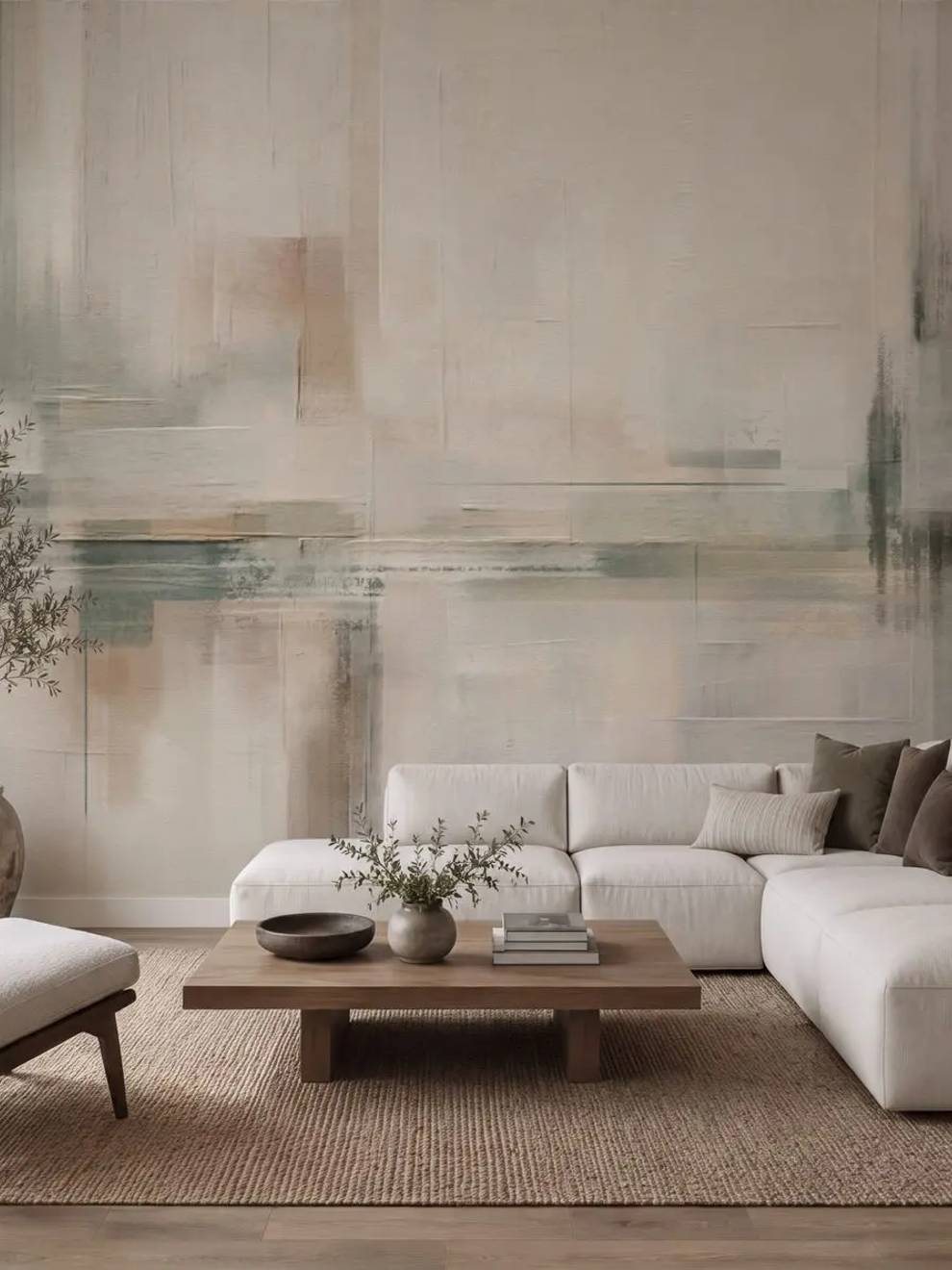 Cream and Sage Abstract Wallpaper Mural