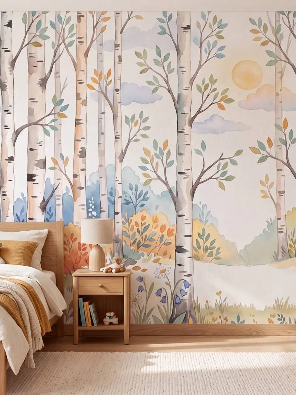 Watercolor Birch Forest Wallpaper Mural