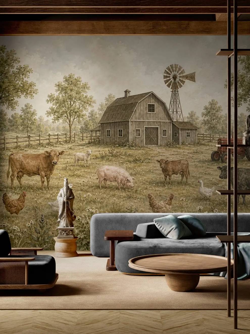 Vintage Farm Animal Wallpaper Mural